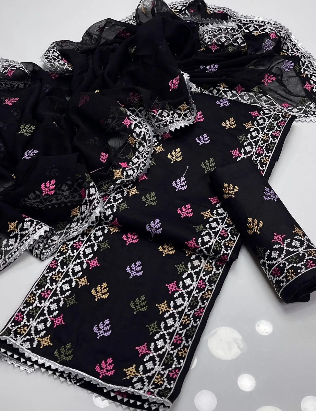 Pure lawn embroidered dress 3 pc